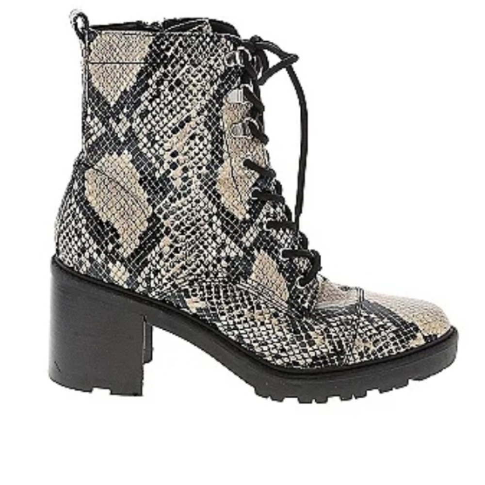 Marc Fisher Chunky Lace-Up Snake Print Booties